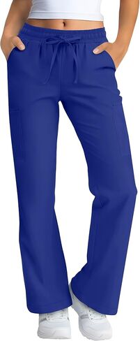 Women's Straight Leg Scrub Pants Stretchy Elastic Waist Nurse Pant with Drawstring and 6 Pockets Cargo Pants in Saudi Arabia