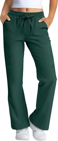 Women's Straight Leg Scrub Pants Stretchy Elastic Waist Nurse Pant with Drawstring and 6 Pockets Cargo Pants in Saudi Arabia