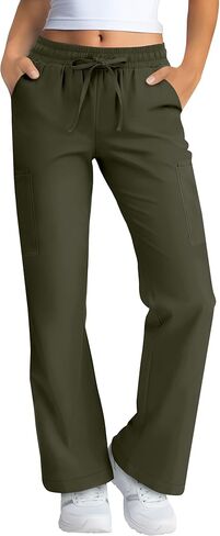 Women's Straight Leg Scrub Pants Stretchy Elastic Waist Nurse Pant with Drawstring and 6 Pockets Cargo Pants in Saudi Arabia