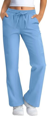 Women's Straight Leg Scrub Pants Stretchy Elastic Waist Nurse Pant with Drawstring and 6 Pockets Cargo Pants in Saudi Arabia