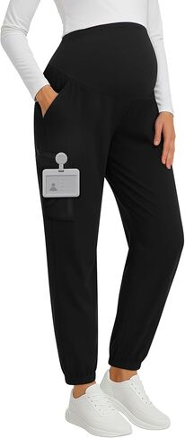 Women's Maternity Scrub Pants with 6 Pockets Maternity Jogger Stretchy Straight Leg Pregnancy Workwear Pants in Saudi Arabia