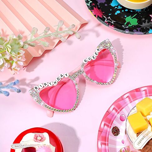 نظارات عيد ميلاد للنساء، نظارات عيد ميلاد أنيقة للفتيات، نظارات حفلات وردية اللون من أحجار الراين اللامعة "Birthday Queen" لإكسسوارات هدايا أعياد الميلاد in Saudi Arabia