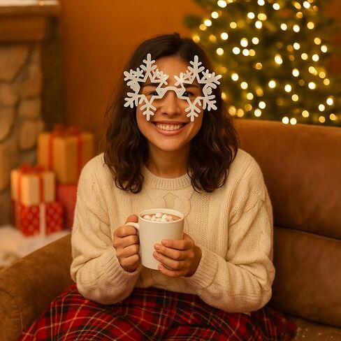 LOGOFUN 5 Pairs of Snowflake Shape Glasses Christmas Snowflake Eyeglasses Rimless Snowflake Eyewear Prop Fashion Xmas Party Glaases Frame - White in Saudi Arabia
