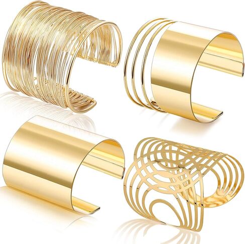 RIOSO 4 Pcs Cuff Bangle Bracelet for Women Open Wide Wire Bracelets Wrist Cuff Wrap Bracelet in Saudi Arabia