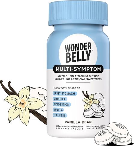 Wonderbelly Multi-Symptom Medicine, Anti-Diarrhea & Upset Stomach Relief with Bismuth Subsalicylate, Vanilla Bean, 48 Chewable Tablets in Saudi Arabia