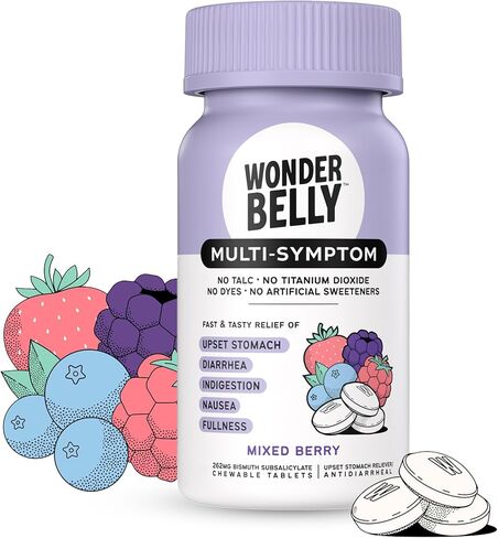 Wonderbelly Multi-Symptom Medicine, Anti-Diarrhea & Upset Stomach Relief with Bismuth Subsalicylate, Vanilla Bean, 48 Chewable Tablets in Saudi Arabia