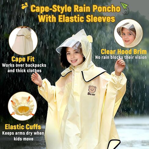 Rain Poncho for Kids & Toddlers(Ages 3-10) – Cape-Style Raincoat for School, Fits Over Backpack & Winter Clothes in Saudi Arabia