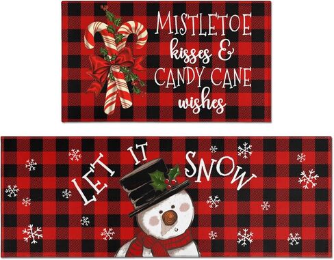Merry Christmas Kitchen Rugs and Mats Set of 2,Buffalo Plaid Gingerbread Hot Cocoa Xmas Winter Holiday Sink Floor Mat Non Skid Washable for Home Farmhouse Christmas Decor 17"x47"+17"x30" in Saudi Arabia