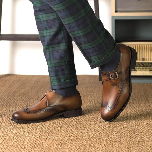 Laspa3 - Classic Brown Single Monk Strap Office Dress Shoes for Men Caramel Brown / 10 / Standard in Saudi Arabia