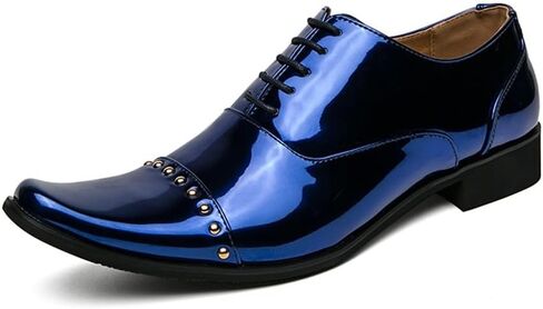 Formal Shoes for Men Lace Up Shiny Faux Leather Cap Toe Slip Resistant Block Heel Anti-Slip Wedding in Saudi Arabia