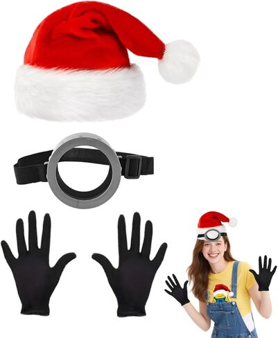 Santa Hat Set 3pc - Goggles Glasses/Christmas Hat/Gloves for Men Women Cosplay Party Set 1 Red in Saudi Arabia