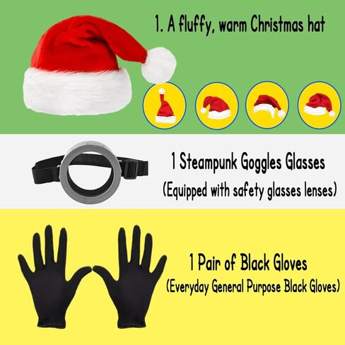 Santa Hat Set 3pc - Goggles Glasses/Christmas Hat/Gloves for Men Women Cosplay Party Set 1 Red in Saudi Arabia