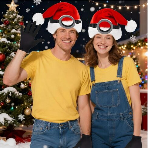 Santa Hat Set 3pc - Goggles Glasses/Christmas Hat/Gloves for Men Women Cosplay Party Set 1 Red in Saudi Arabia