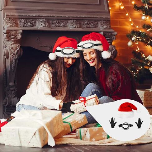 Santa Hat Set 3pc - Goggles Glasses/Christmas Hat/Gloves for Men Women Cosplay Party Set 1 Red in Saudi Arabia