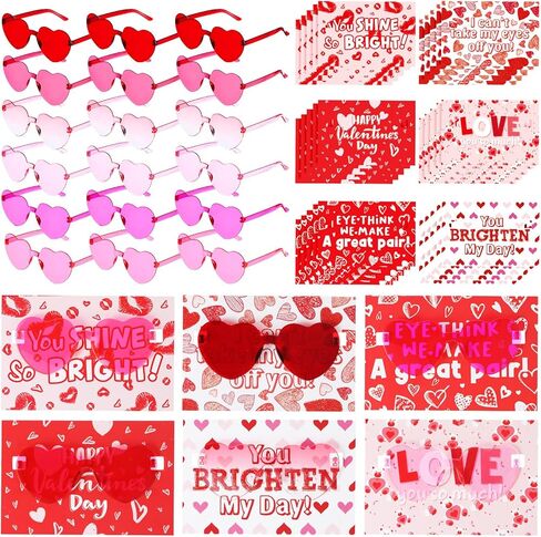 Kathfly 30 Packs Glasses with Heart Valentines Day Cards Bulk Valentine Party Favors for Unisex Gifts(Heart Shutter Glasses) in Saudi Arabia