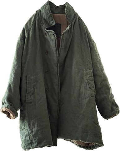 LZJN Women's Quilted Linen Lightweight Jacket Dustproof Coat Solid Color Casual Mid-Length Loose Work Outwear with Pockets in Saudi Arabia