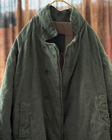 LZJN Women's Quilted Linen Lightweight Jacket Dustproof Coat Solid Color Casual Mid-Length Loose Work Outwear with Pockets in Saudi Arabia