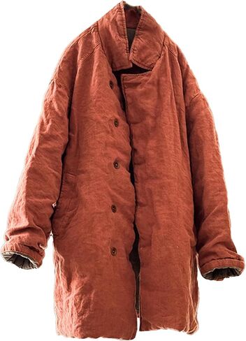 LZJN Women's Quilted Linen Lightweight Jacket Dustproof Coat Solid Color Casual Mid-Length Loose Work Outwear with Pockets in Saudi Arabia