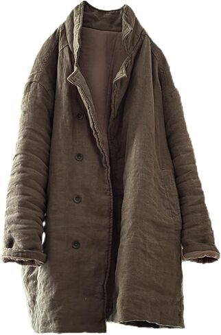 LZJN Women's Quilted Linen Lightweight Jacket Dustproof Coat Solid Color Casual Mid-Length Loose Work Outwear with Pockets in Saudi Arabia