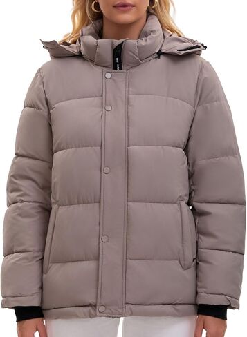 Women Mid Lenth Puffer Jacket, Warm Thicken Hooded Winter Coats, Windproof Long Sleeve & Hood,3 Pockets in Saudi Arabia