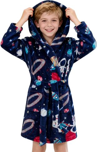 SANGTREE Boys Girls Robe Fleece Hooded Soft Toddler Bathrobe Cute Boys Bathrobe Fuzzy Plush Robes for Kids, 2-12 Years in Saudi Arabia