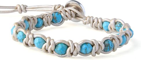 KELITCH New Turquoise Bracelets Skull Beaded Wrap Bracelet on Brown Leather Bracelets Handmade Jewelry in Kuwait