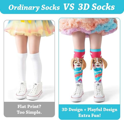 Crazy Socks for Kids - Cute Knee High Silly Socks Funny Style Colorful Cute Animal Knee High Socks for 3-12 Years Kids in Saudi Arabia
