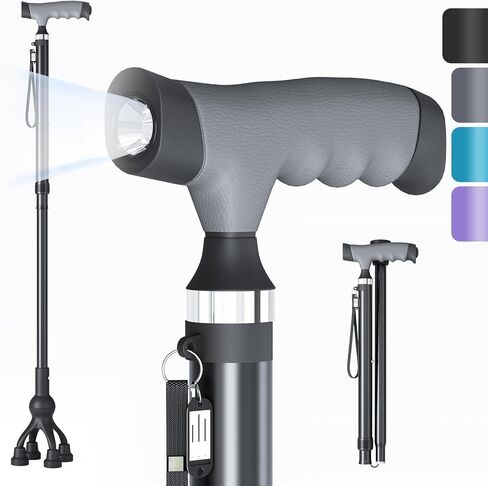 Walking Cane with LED Light for Seniors Men Women, Adjustable Folding Canes for Elderly, Ergonomic Handle & All Terrain Shock Absorbing Base, Walking Sticks for Indoor Outdoor Travel Hiking Support in Saudi Arabia