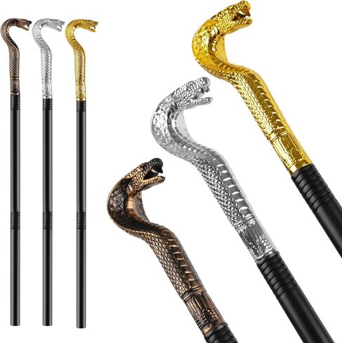 3 عبوات من زي الفرعون لعصا الأفعى للبالغين، عصا الكوبرا المصرية على شكل عصا مشي على شكل ثعبان لمستلزمات حفلات الهالوين in Kuwait