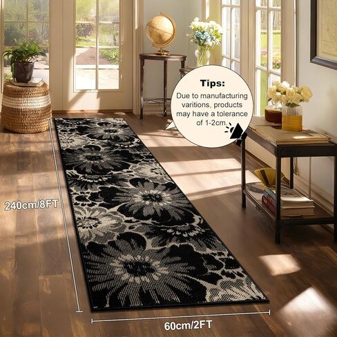 سجادة Findosom Hallway Runner مقاس 2x8، سجادة عداء غير قابلة للانزلاق عالية ومنخفضة وقابلة للغسل مع دعم مطاطي، سجادة Boho للمطبخ، المدخل، غرفة النوم، الغسيل، أسود وبيج in Saudi Arabia
