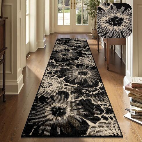 سجادة Findosom Hallway Runner مقاس 2x8، سجادة عداء غير قابلة للانزلاق عالية ومنخفضة وقابلة للغسل مع دعم مطاطي، سجادة Boho للمطبخ، المدخل، غرفة النوم، الغسيل، أسود وبيج in Saudi Arabia
