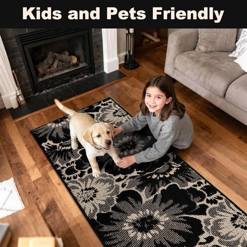سجادة Findosom Hallway Runner مقاس 2x8، سجادة عداء غير قابلة للانزلاق عالية ومنخفضة وقابلة للغسل مع دعم مطاطي، سجادة Boho للمطبخ، المدخل، غرفة النوم، الغسيل، أسود وبيج in Saudi Arabia