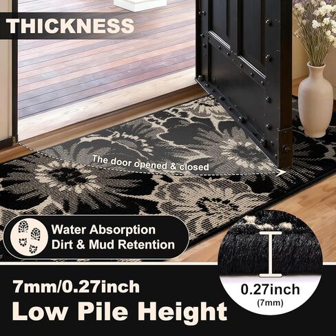 سجادة Findosom Hallway Runner مقاس 2x8، سجادة عداء غير قابلة للانزلاق عالية ومنخفضة وقابلة للغسل مع دعم مطاطي، سجادة Boho للمطبخ، المدخل، غرفة النوم، الغسيل، أسود وبيج in Saudi Arabia