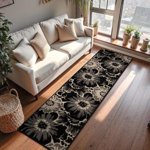 سجادة Findosom Hallway Runner مقاس 2x8، سجادة عداء غير قابلة للانزلاق عالية ومنخفضة وقابلة للغسل مع دعم مطاطي، سجادة Boho للمطبخ، المدخل، غرفة النوم، الغسيل، أسود وبيج in Saudi Arabia