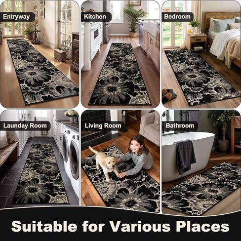 سجادة Findosom Hallway Runner مقاس 2x8، سجادة عداء غير قابلة للانزلاق عالية ومنخفضة وقابلة للغسل مع دعم مطاطي، سجادة Boho للمطبخ، المدخل، غرفة النوم، الغسيل، أسود وبيج in Saudi Arabia
