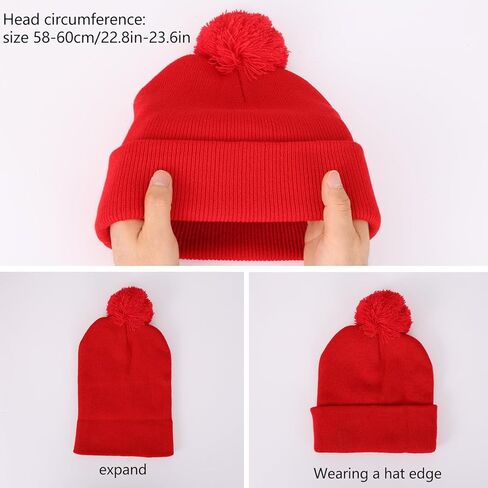 2 Pcs Adult Knit Beanie Unisex Ear Muffs Set, Winter Christmas Red Warm Knit Hat and Yellow Ear Warmers Faux Fur Ear Covers Headband for Party Outdoor Skiing Skating Christmas Gifts in Kuwait