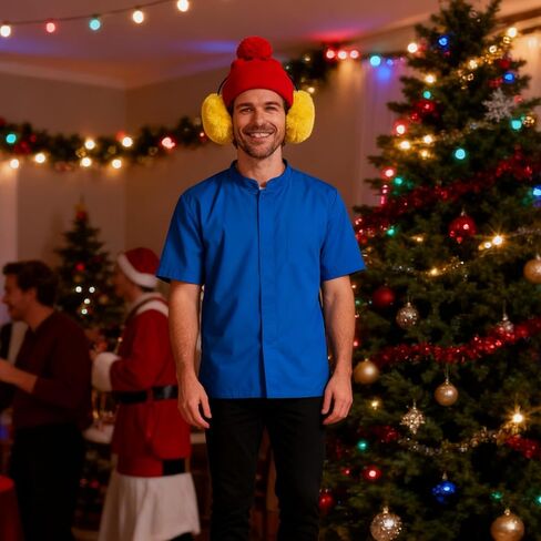 2 Pcs Adult Knit Beanie Unisex Ear Muffs Set, Winter Christmas Red Warm Knit Hat and Yellow Ear Warmers Faux Fur Ear Covers Headband for Party Outdoor Skiing Skating Christmas Gifts in Kuwait