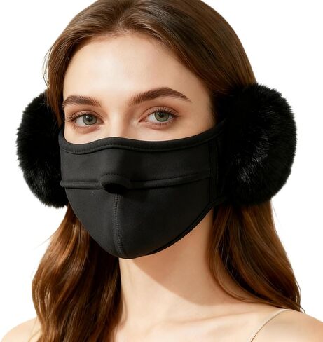 Thick Dustproof Breathable Mouth Cover Half Face Earflaps Winter Warm Windproof Mask with Fluffy Ear Covers in Saudi Arabia