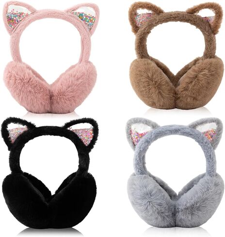 4Pcs Cute Cat Ear Earmuffs for Kids Fluffy Ear Muff for Women Foldable Fluffy Earmuffs Ear Warmer Fluffy Ear Cover Outdoor Headband Winter Accessories in Saudi Arabia