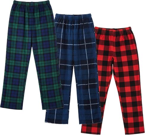 3 Pack Boys Fleece Pajama Pants, Warm Plaid Lounge Pj Bottoms for kid with Pockets Soft in Kuwait