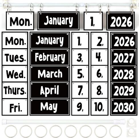 Black White Calendar Bulletin Board Black White Flip Calendar Set with Holder Boho Classroom Decoration with 54 Date Cards Adjustable Calendar Holder for Classroom Home Decor Supplies in Saudi Arabia