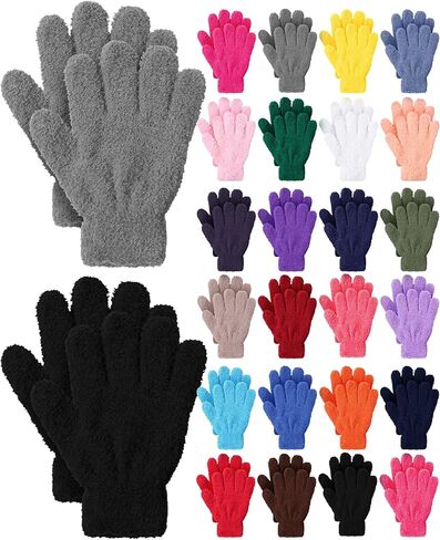 24 Pairs Toddler Winter Gloves Knitted Warm Full Fingers Fluffy Gloves Soft Lightweight Kids Mittens for Boys Girls in Saudi Arabia