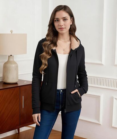 Little Beauty Womens Zip Up Hoodies Winter Thick Fleece Lined Hooded Jacket Casual Cozy Warm Sweatshirt Coat in Saudi Arabia