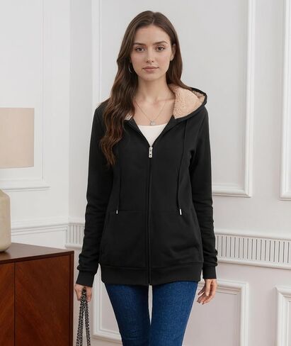 Little Beauty Womens Zip Up Hoodies Winter Thick Fleece Lined Hooded Jacket Casual Cozy Warm Sweatshirt Coat in Saudi Arabia