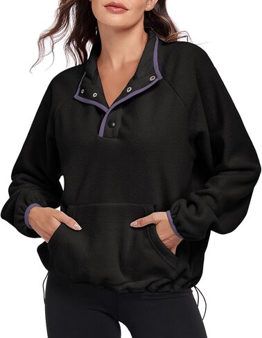 HOUZONIY إمرأة زر البلوز سترة الصوف طويلة الأكمام الخامس الرقبة الدافئة غامض البلوز مريح سترة معطف مع جيوب in Kuwait