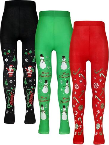 Bencailor 3 Pairs Christmas Girls Pantyhose Tights for Dance Stockings Snowflake Printed Leggings Seamless Girls Stockings in Saudi Arabia