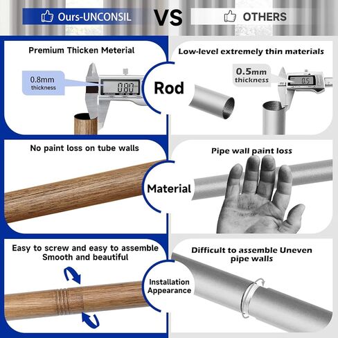 قضبان ستائر خشبية للنوافذ: قضيب ستارة قابل للتعديل بقطر 1 بوصة من 48 بوصة إلى 84 بوصة، التفاف معتم بنمط حبيبات خشبية حول قضيب النافذة للداخل والخارج، جميع المعادن in Kuwait