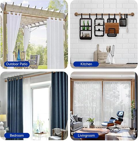 قضبان ستائر خشبية للنوافذ: قضيب ستارة قابل للتعديل بقطر 1 بوصة من 48 بوصة إلى 84 بوصة، التفاف معتم بنمط حبيبات خشبية حول قضيب النافذة للداخل والخارج، جميع المعادن in Kuwait