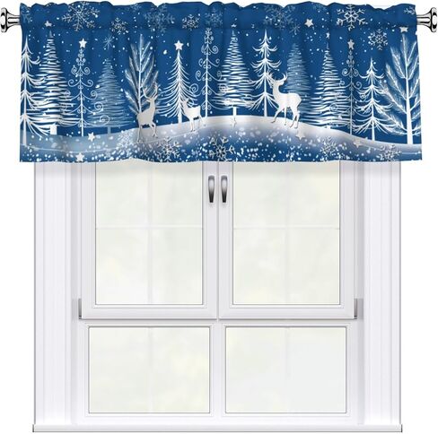 ستائر زرقاء للنوافذ - ستائر شتوية قصيرة ستائر مقهى ثلجي شجرة موس ندفة الثلج لغرفة نوم الحمام في الطابق السفلي in Kuwait