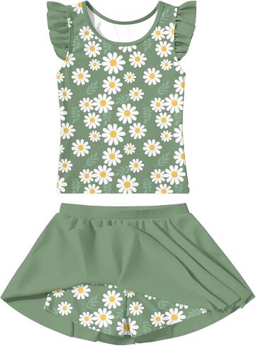 Girls Swimsuit 2 Piece Ruffle Bathing Suit UPF 50+ Tankini Swimsuit Skirt with Lining Size 3-10 in Kuwait